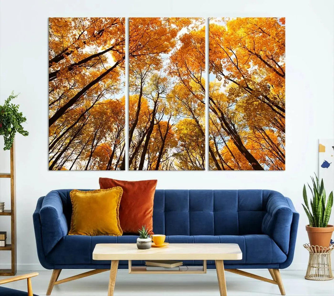 Yellow Forest and Sky in Autumn Large Wall Art Canvas Print