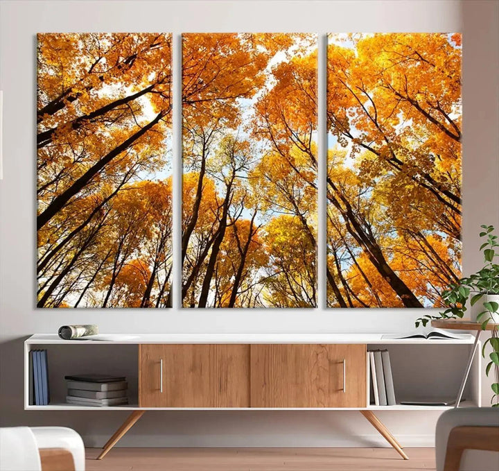 Yellow Forest and Sky in Autumn Large Wall Art Canvas Print