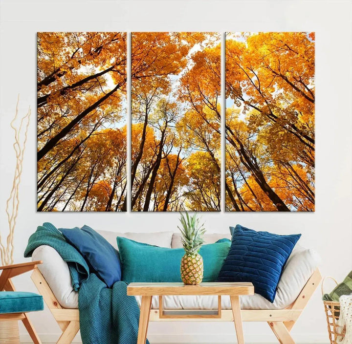 Yellow Forest and Sky in Autumn Large Wall Art Canvas Print