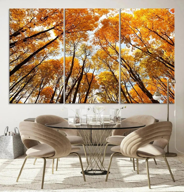 Yellow Forest and Sky in Autumn Large Wall Art Canvas Print