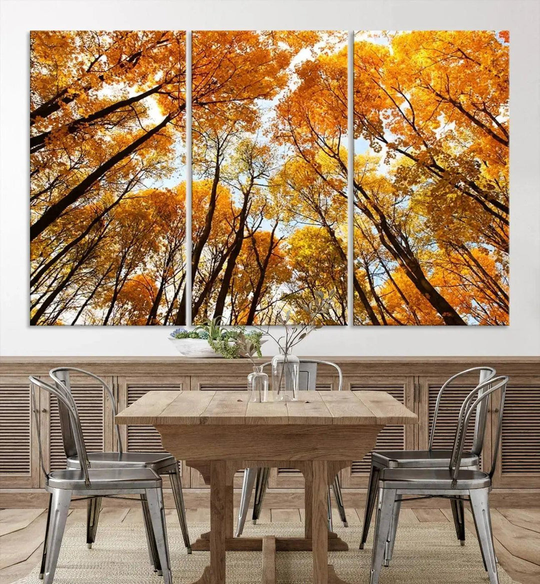 Yellow Forest and Sky in Autumn Large Wall Art Canvas Print