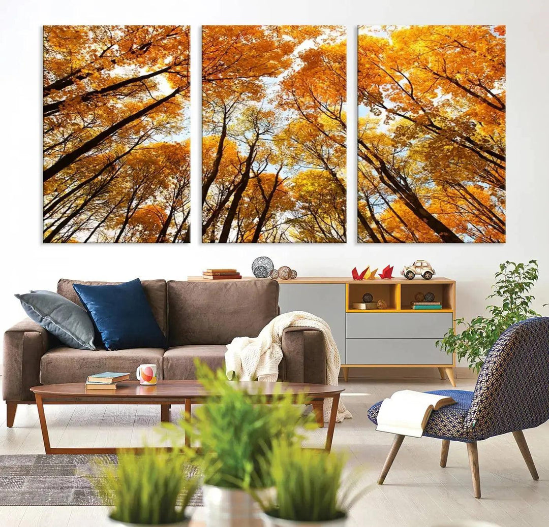 Yellow Forest and Sky in Autumn Large Wall Art Canvas Print