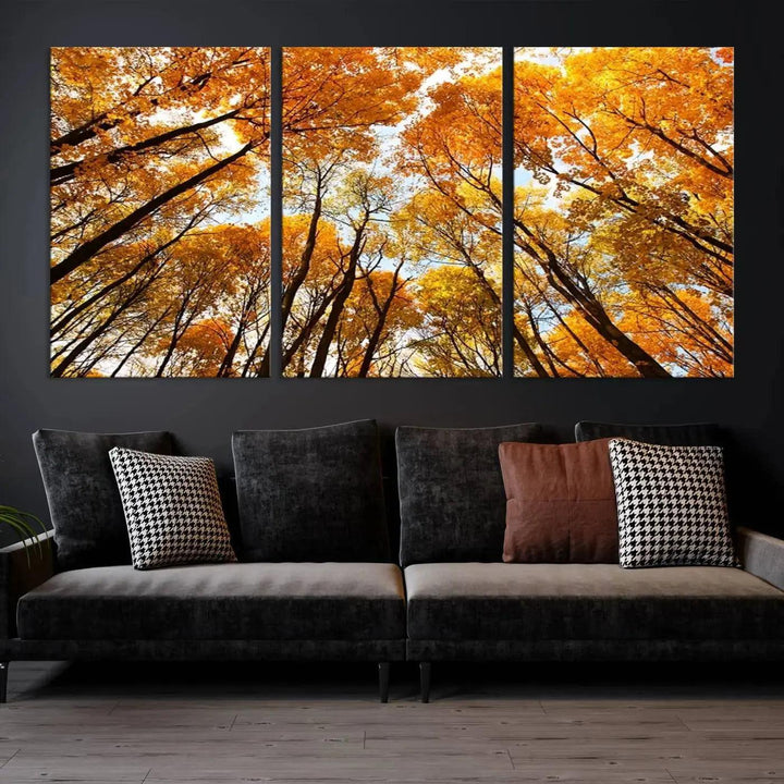 Yellow Forest and Sky in Autumn Large Wall Art Canvas Print