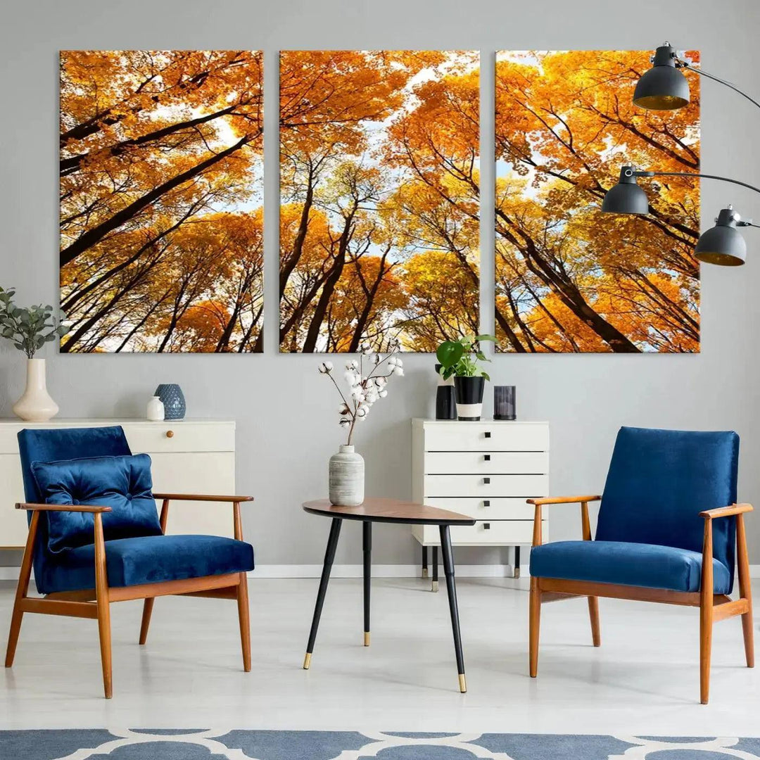 Yellow Forest and Sky in Autumn Large Wall Art Canvas Print