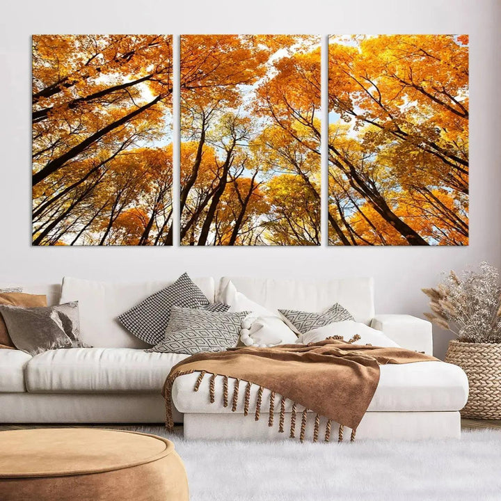 Yellow Forest and Sky in Autumn Large Wall Art Canvas Print