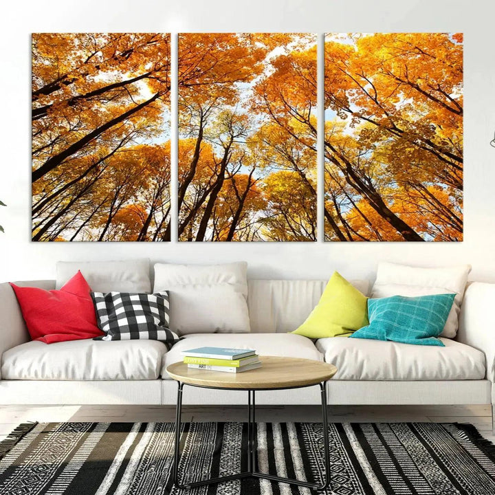 Yellow Forest and Sky in Autumn Large Wall Art Canvas Print