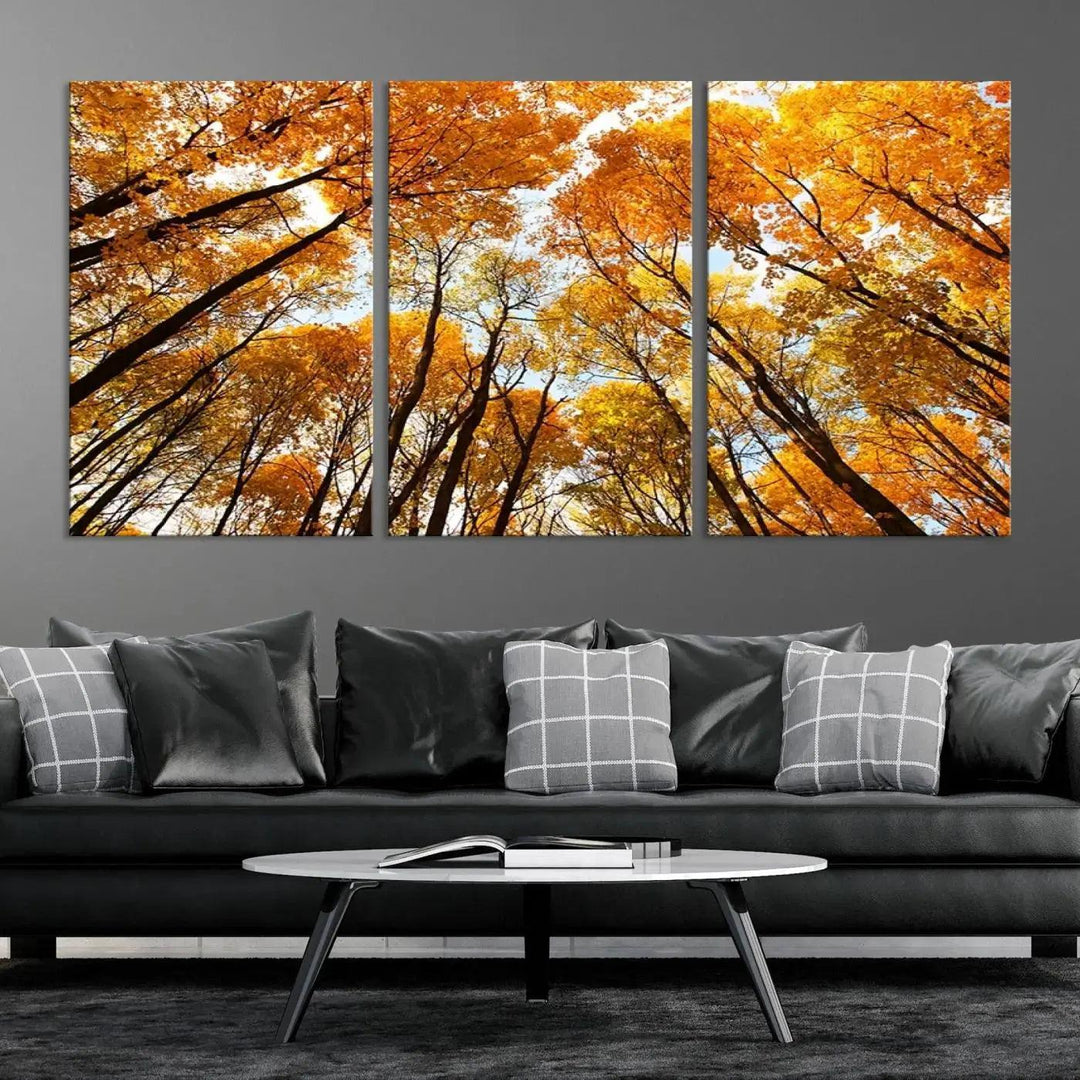 Yellow Forest and Sky in Autumn Large Wall Art Canvas Print