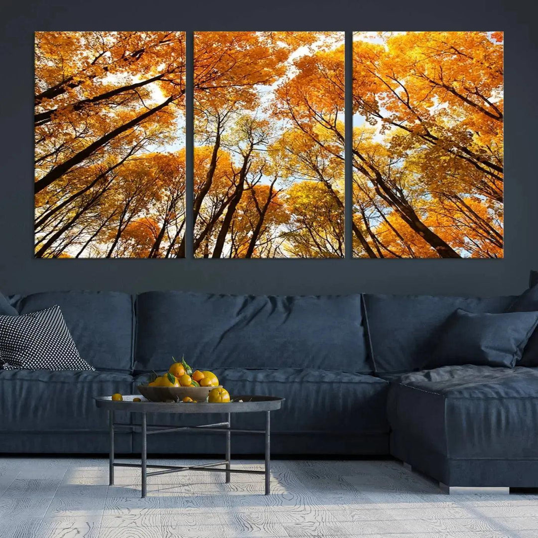 Yellow Forest and Sky in Autumn Large Wall Art Canvas Print