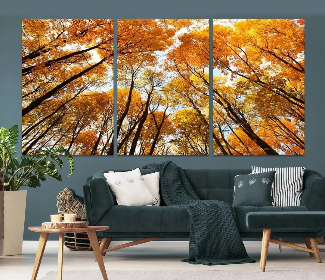 Yellow Forest and Sky in Autumn Large Wall Art Canvas Print