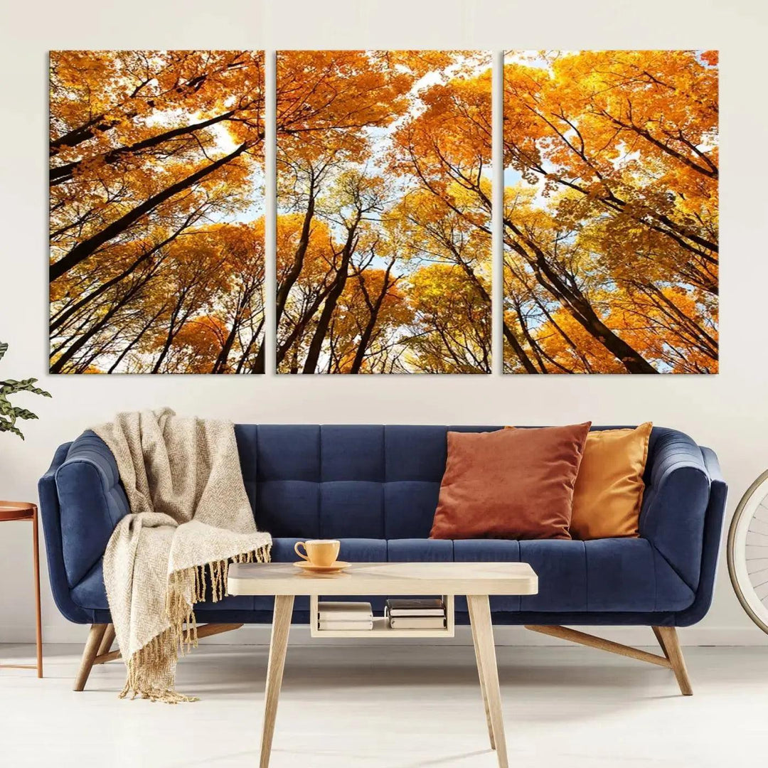 Yellow Forest and Sky in Autumn Large Wall Art Canvas Print