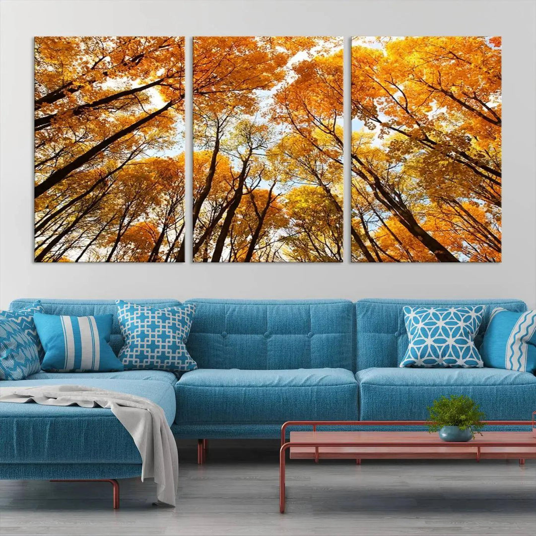 Yellow Forest and Sky in Autumn Large Wall Art Canvas Print