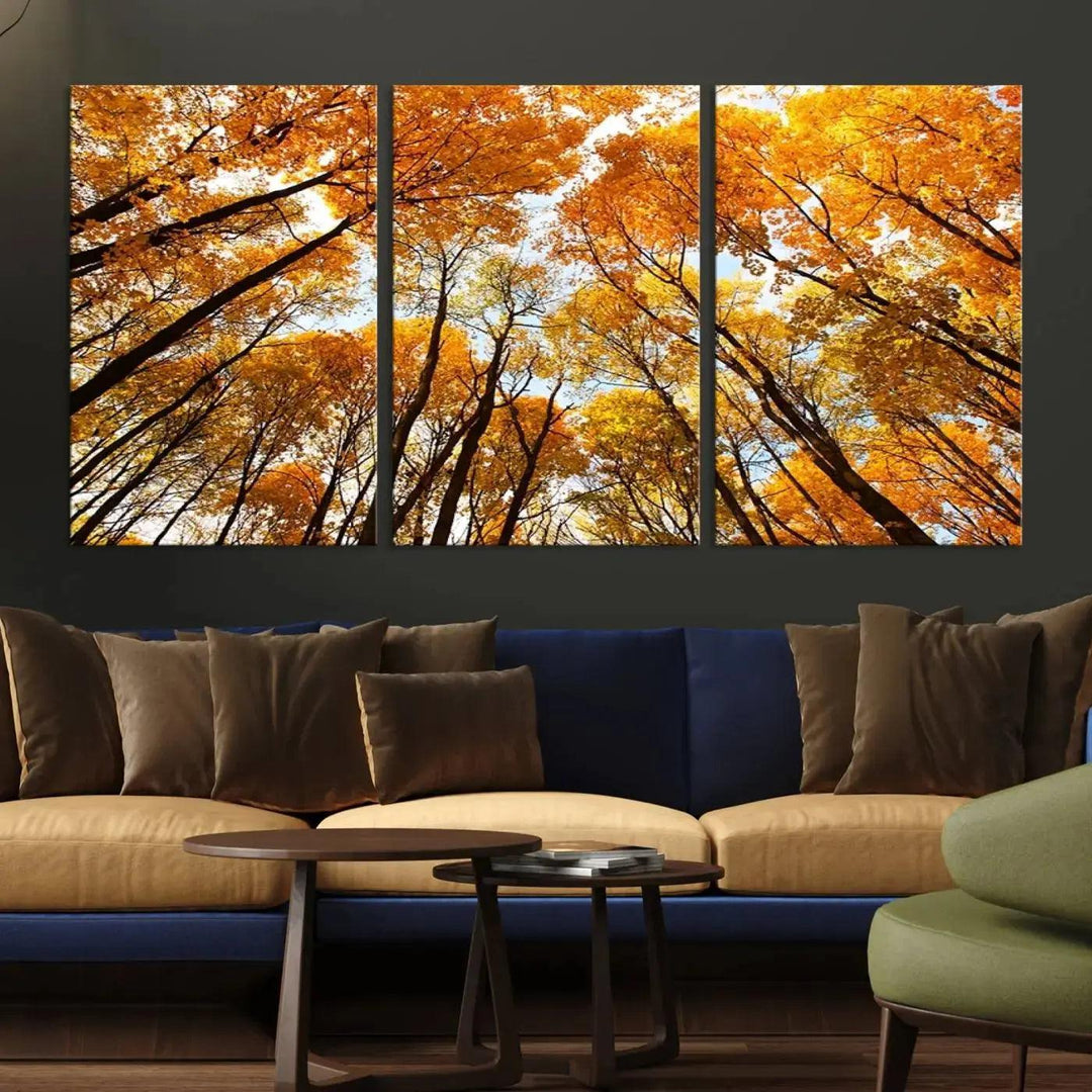 Yellow Forest and Sky in Autumn Large Wall Art Canvas Print