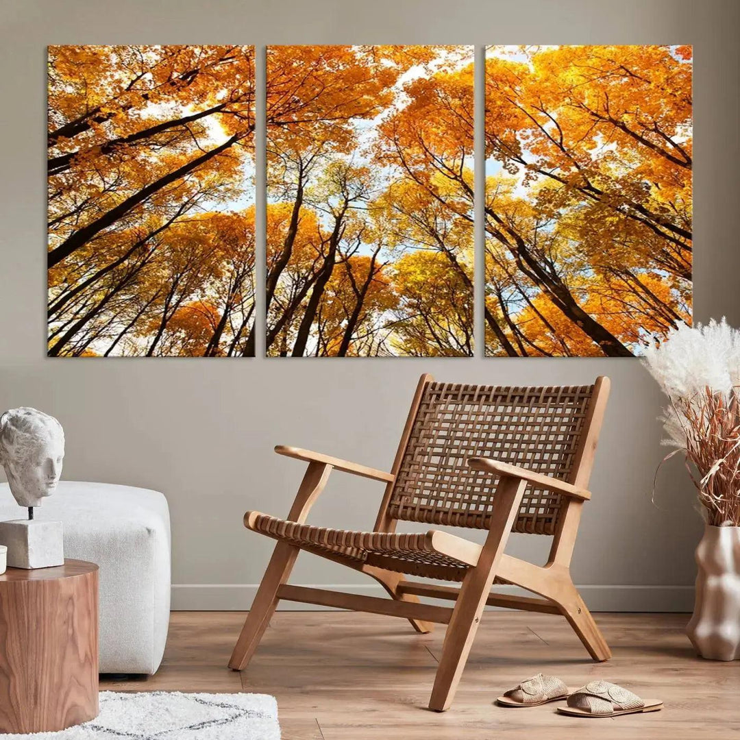 Yellow Forest and Sky in Autumn Large Wall Art Canvas Print