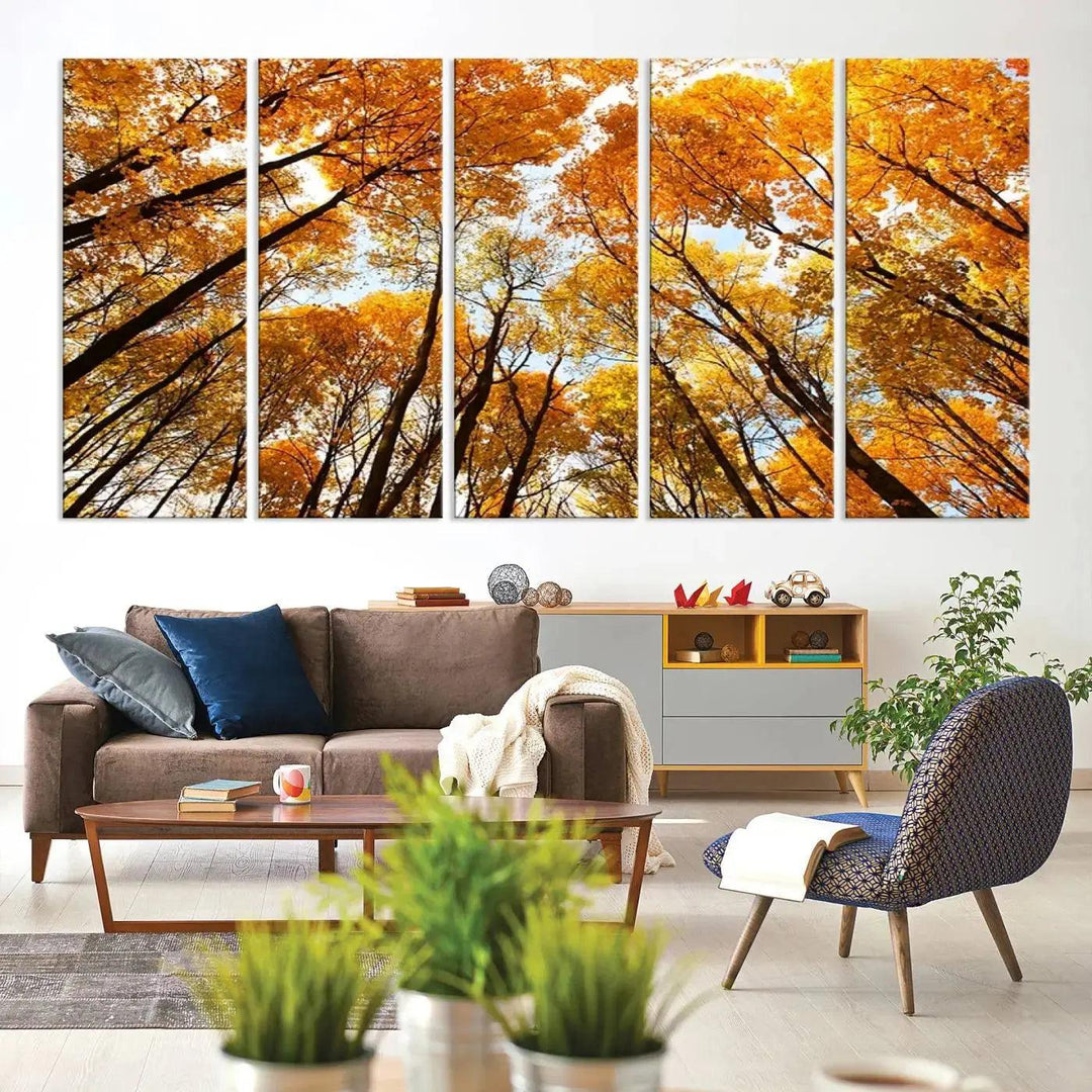 Yellow Forest and Sky in Autumn Large Wall Art Canvas Print