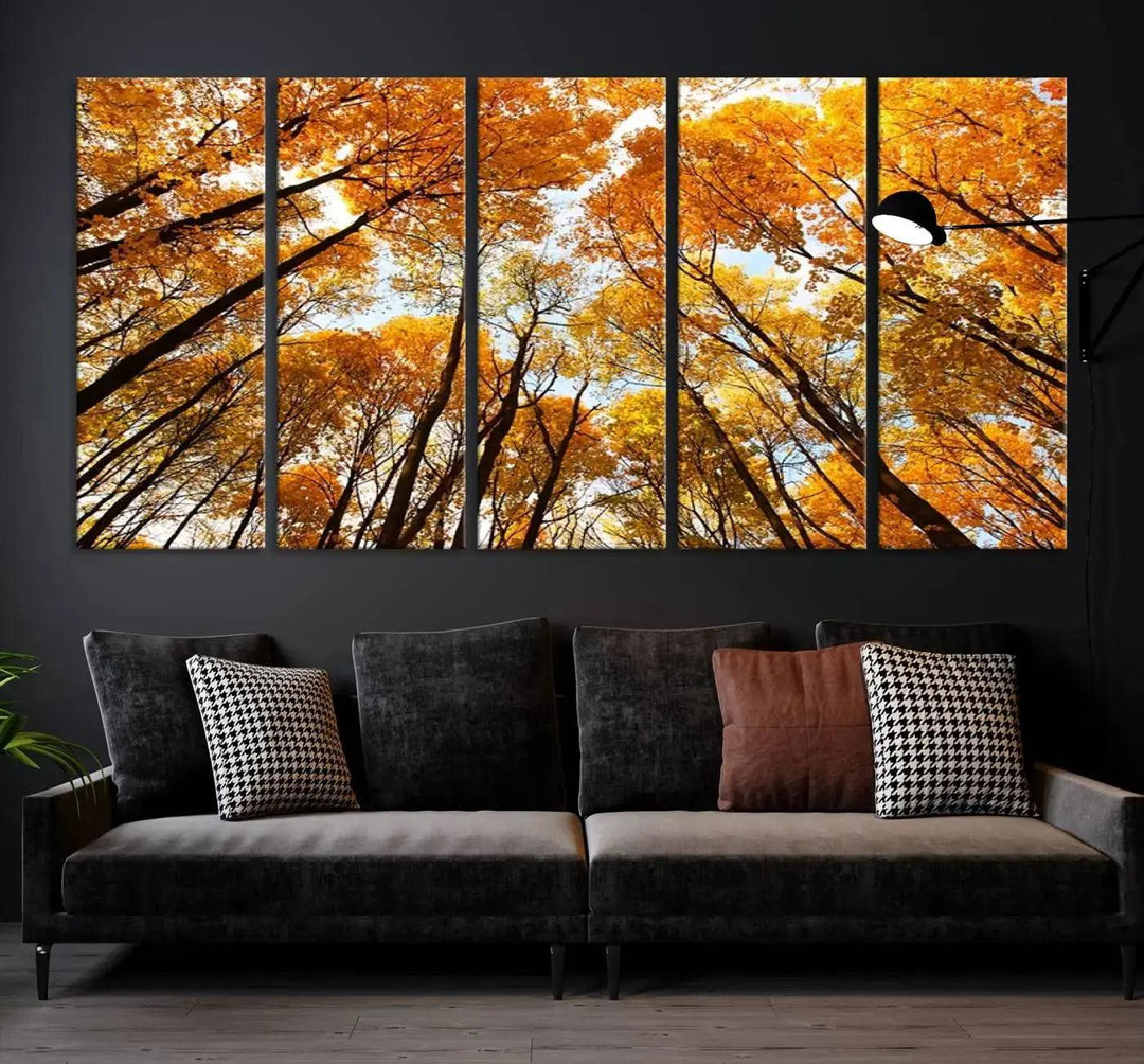 Yellow Forest and Sky in Autumn Large Wall Art Canvas Print