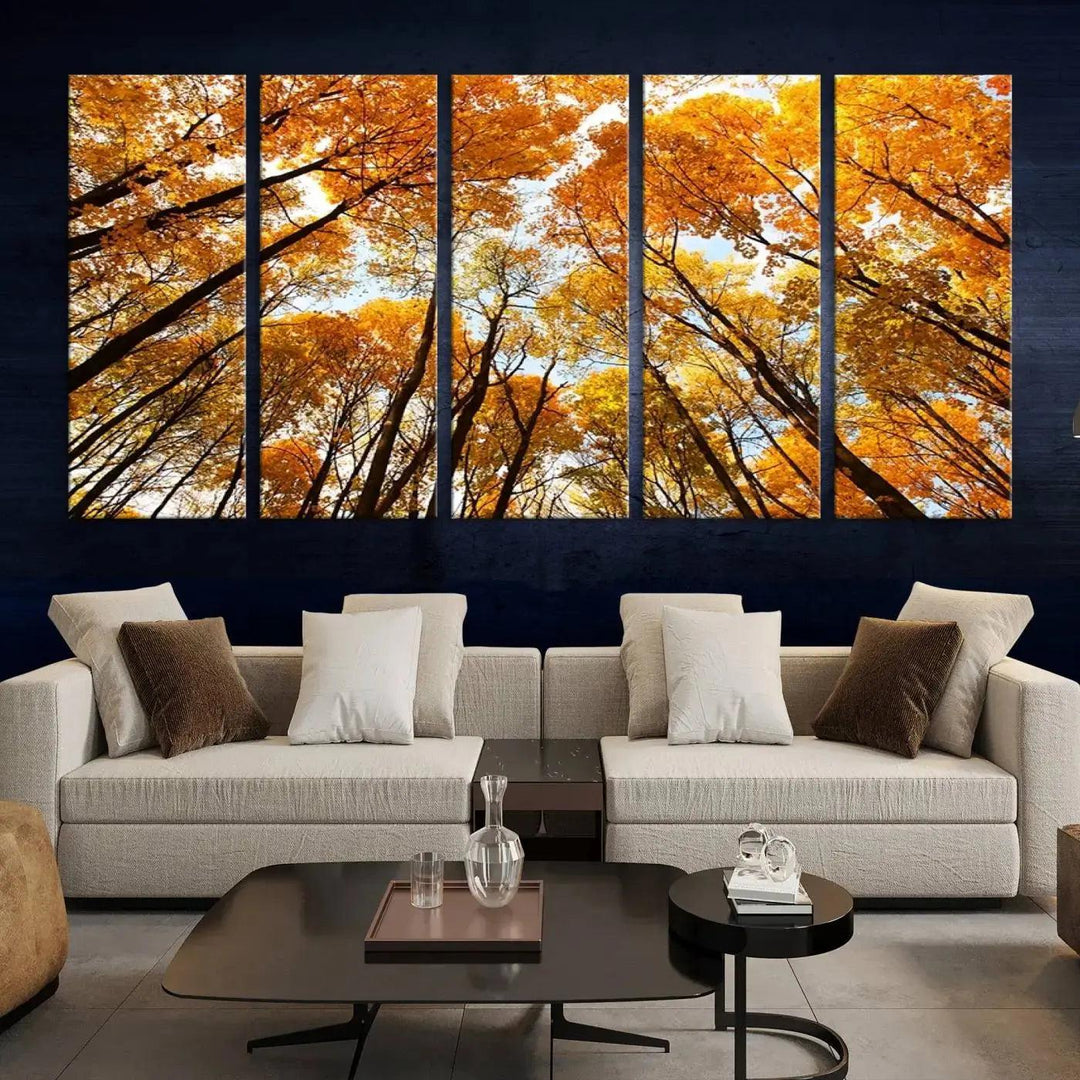 Yellow Forest and Sky in Autumn Large Wall Art Canvas Print