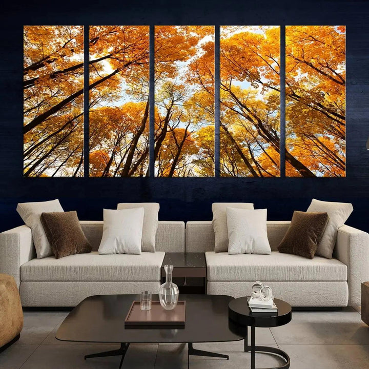 Yellow Forest and Sky in Autumn Large Wall Art Canvas Print