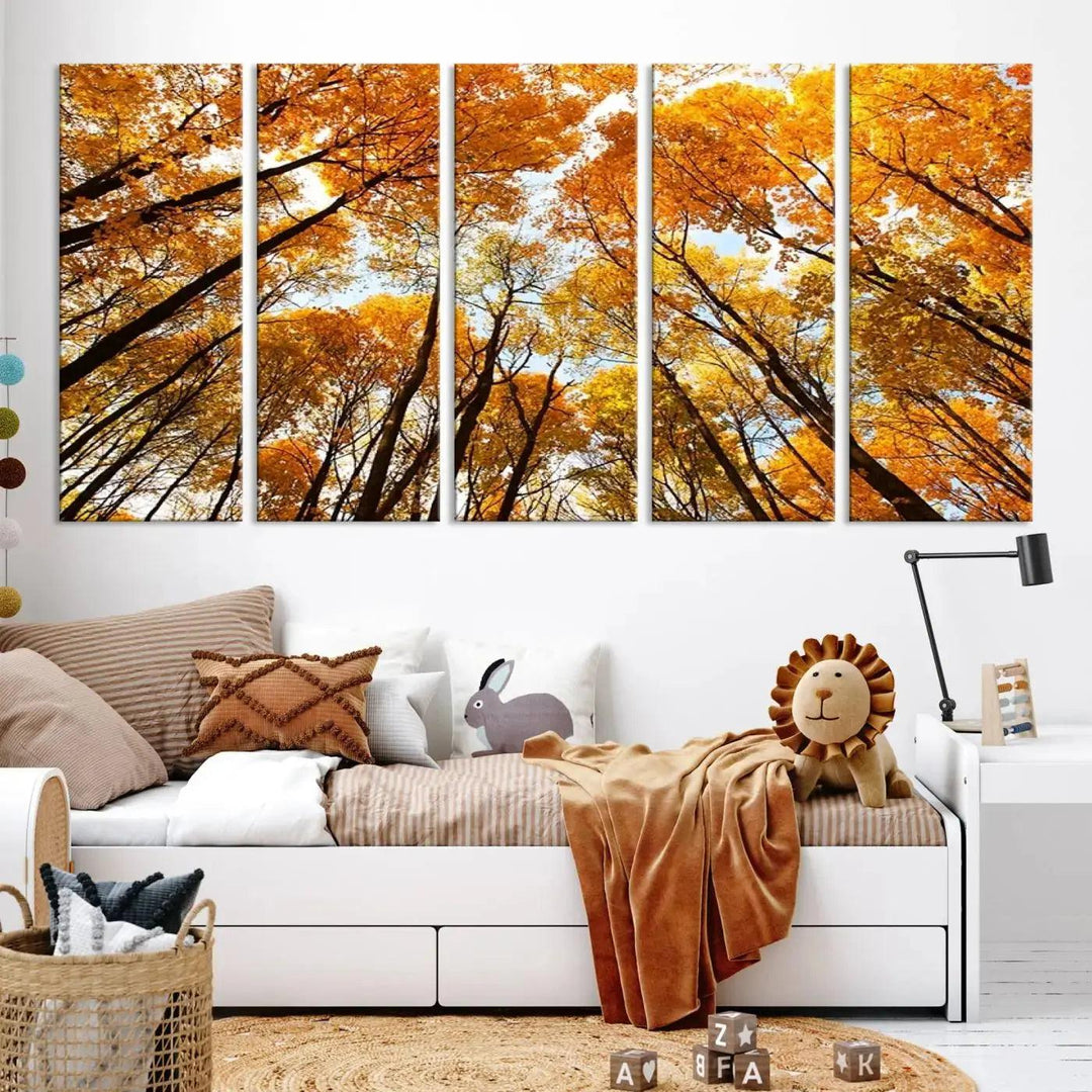 Yellow Forest and Sky in Autumn Large Wall Art Canvas Print