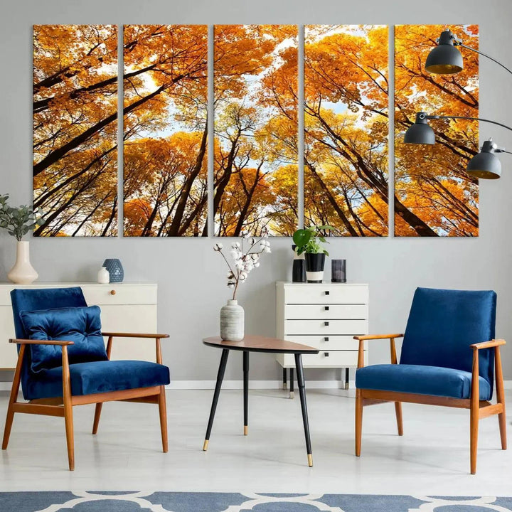 Yellow Forest and Sky in Autumn Large Wall Art Canvas Print