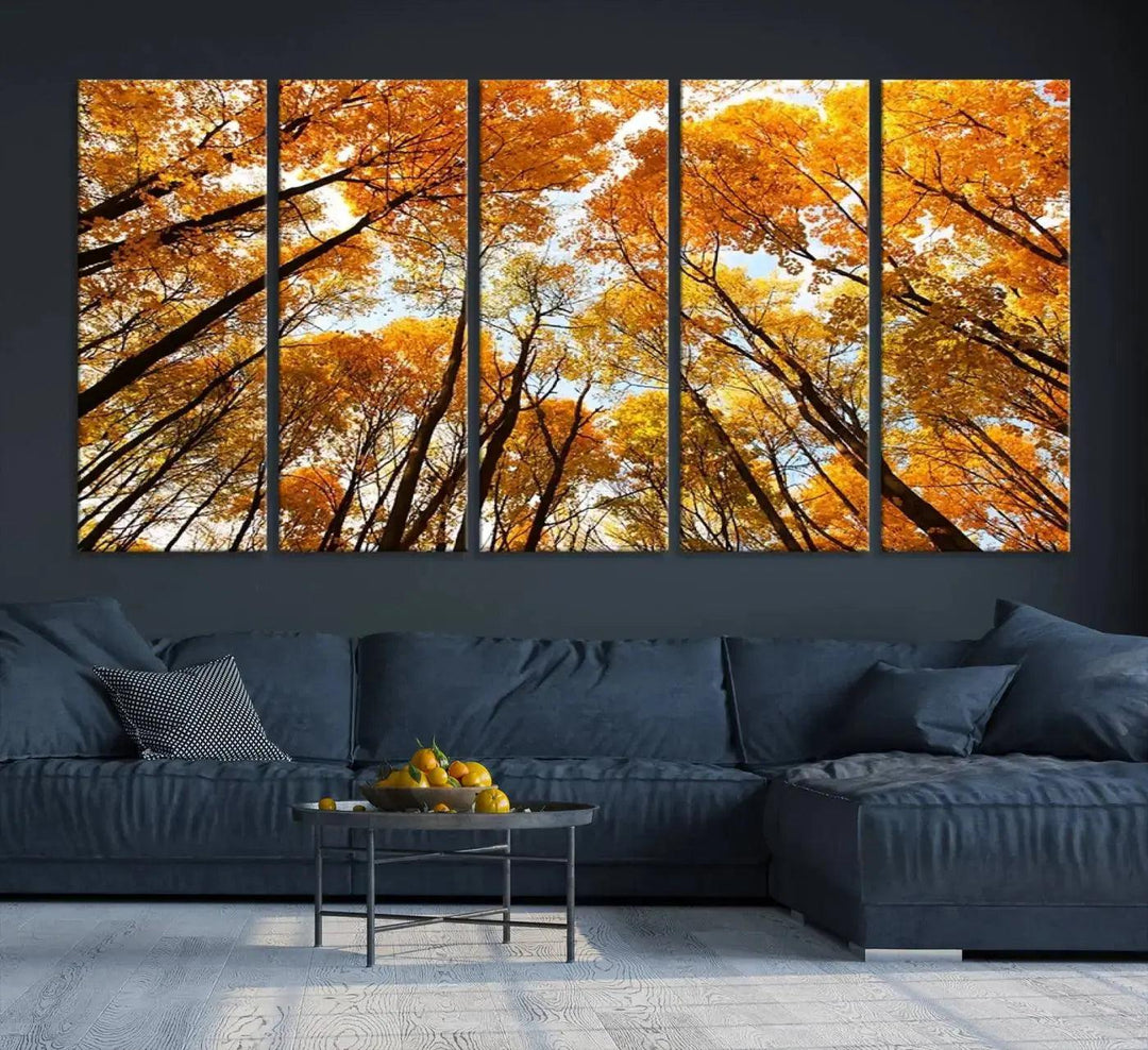 Yellow Forest and Sky in Autumn Large Wall Art Canvas Print