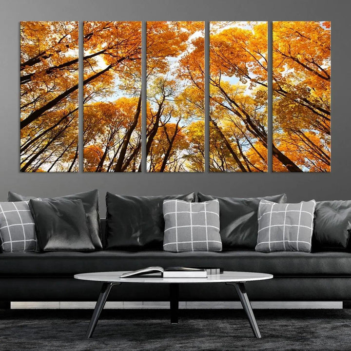 Yellow Forest and Sky in Autumn Large Wall Art Canvas Print