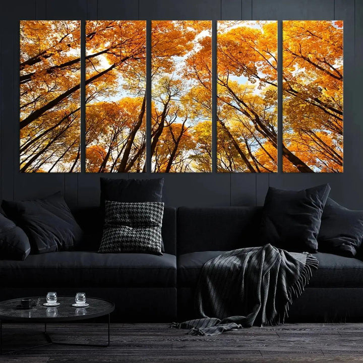 Yellow Forest and Sky in Autumn Large Wall Art Canvas Print