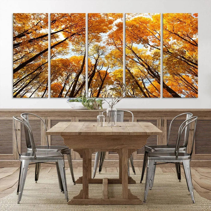 Yellow Forest and Sky in Autumn Large Wall Art Canvas Print