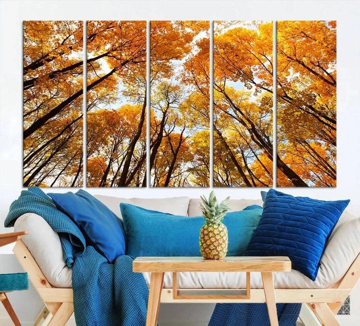 Yellow Forest and Sky in Autumn Large Wall Art Canvas Print