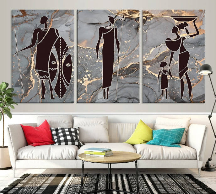 African Women Abstract Painting Canvas Wall Art Print