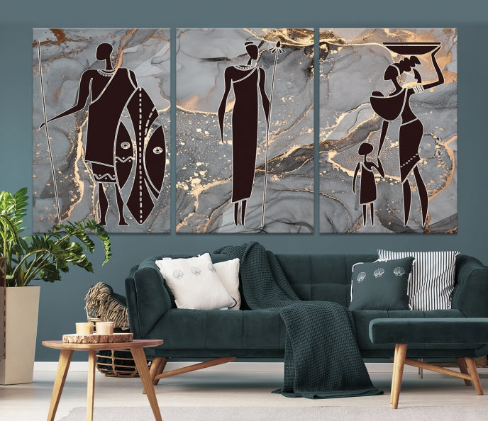 African Women Abstract Painting Canvas Wall Art Print