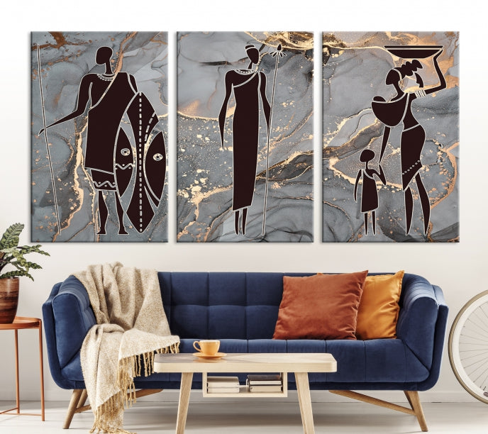 African Women Abstract Painting Canvas Wall Art Print