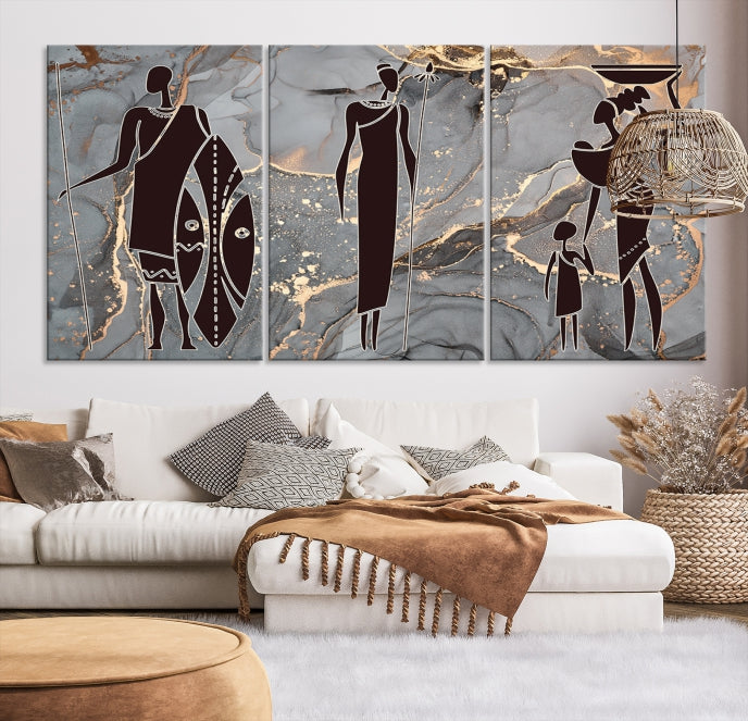 African Women Abstract Painting Canvas Wall Art Print