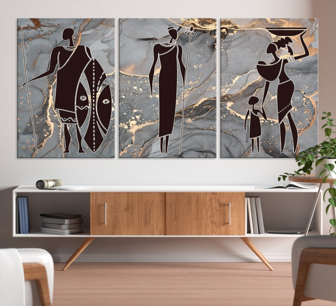 African Women Abstract Painting Canvas Wall Art Print