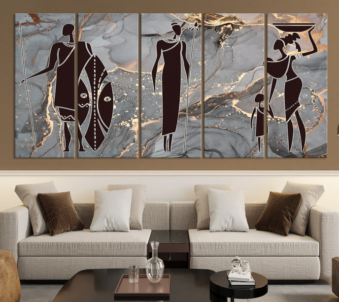 African Women Abstract Painting Canvas Wall Art Print