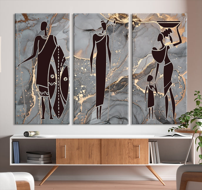 African Women Abstract Painting Canvas Wall Art Print