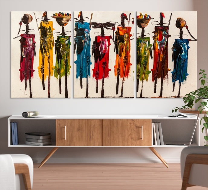 Abstract African Women Painting Large Wall Art Framed Canvas Print