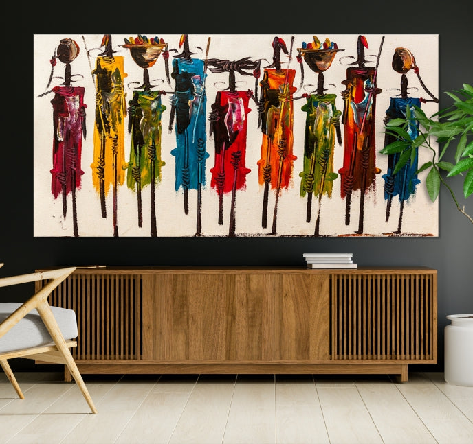 Abstract African Women Painting Large Wall Art Framed Canvas Print