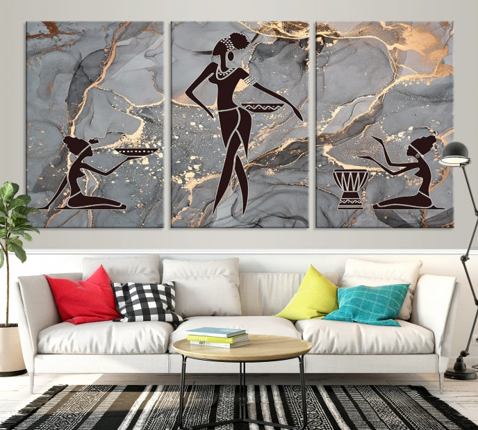 Abstract African Women Wall Art Canvas Print Framed Ready to Hang