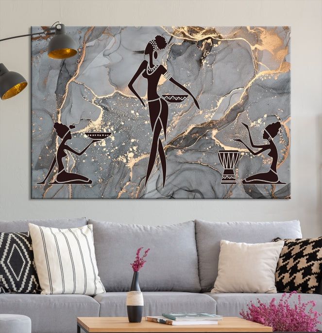 Abstract African Women Wall Art Canvas Print Framed Ready to Hang