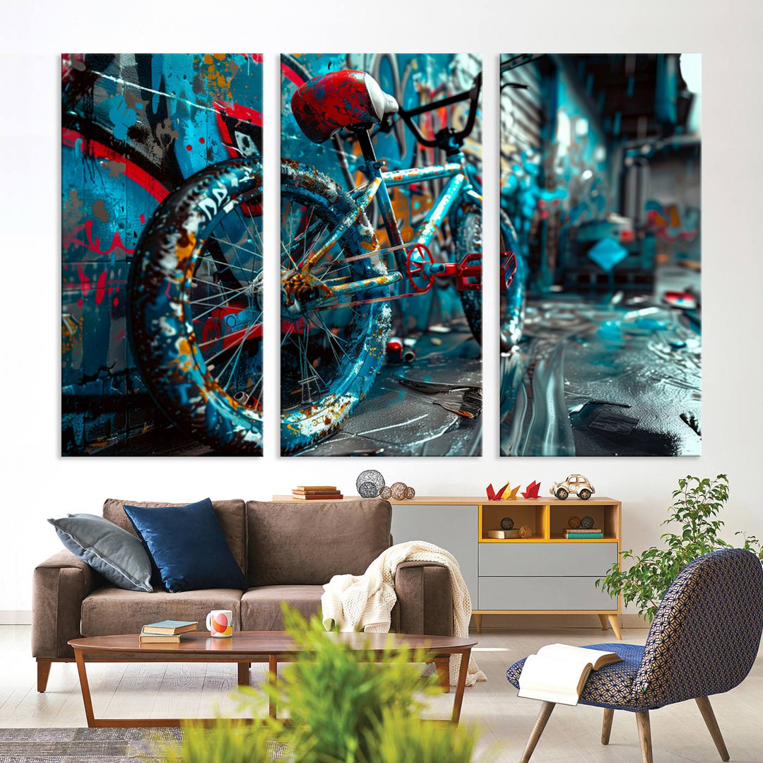 Abstract Bicycle Wall Art Canvas Print, Graffiti Wall Art Canvas Print