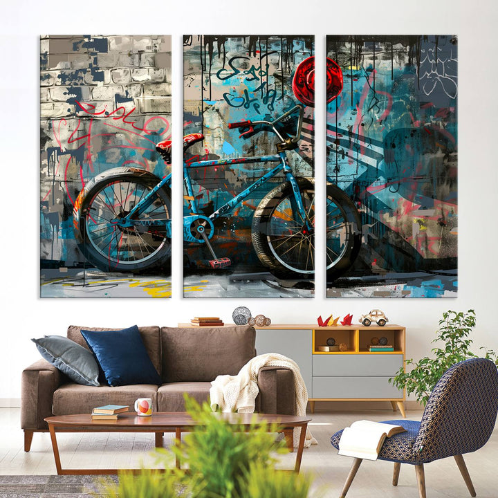 Abstract Bicycle Wall Art Canvas Print, Graffiti Wall Art Canvas Print