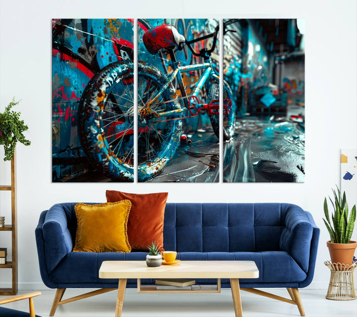 Abstract Bicycle Wall Art Canvas Print, Graffiti Wall Art Canvas Print