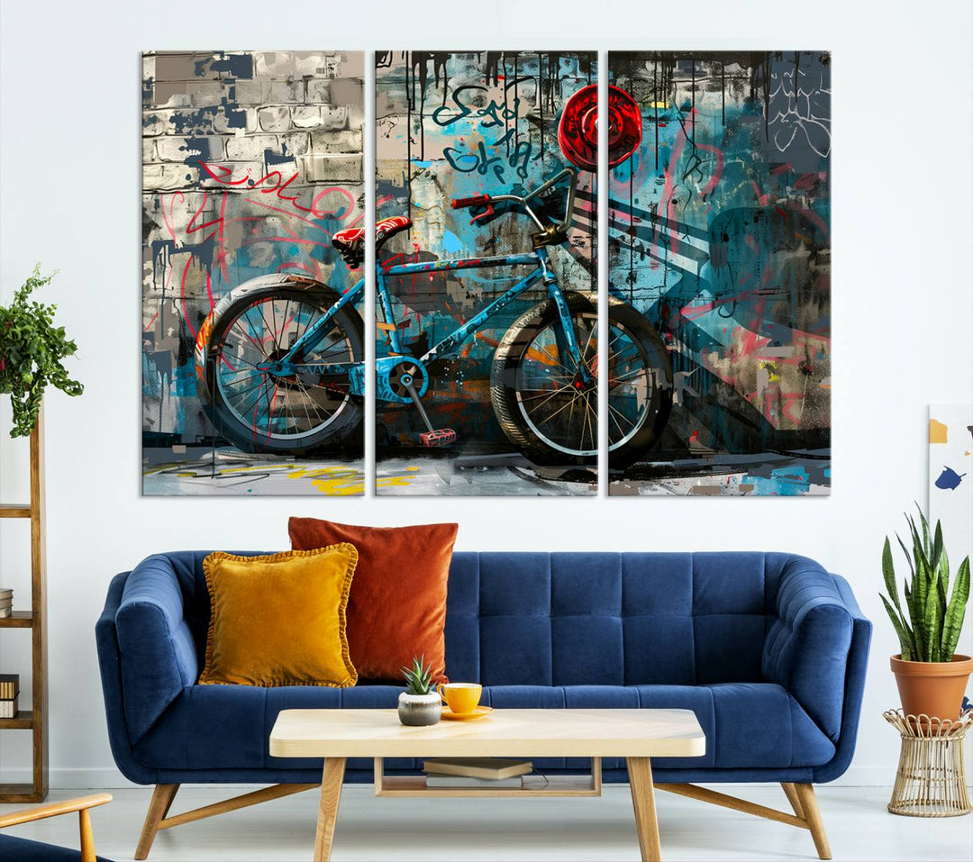 Abstract Bicycle Wall Art Canvas Print, Graffiti Wall Art Canvas Print