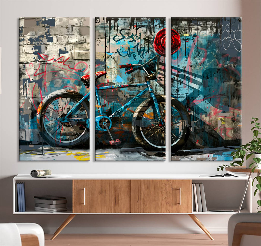 Abstract Bicycle Wall Art Canvas Print, Graffiti Wall Art Canvas Print