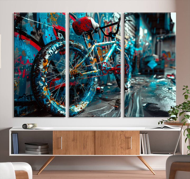 Abstract Bicycle Wall Art Canvas Print, Graffiti Wall Art Canvas Print