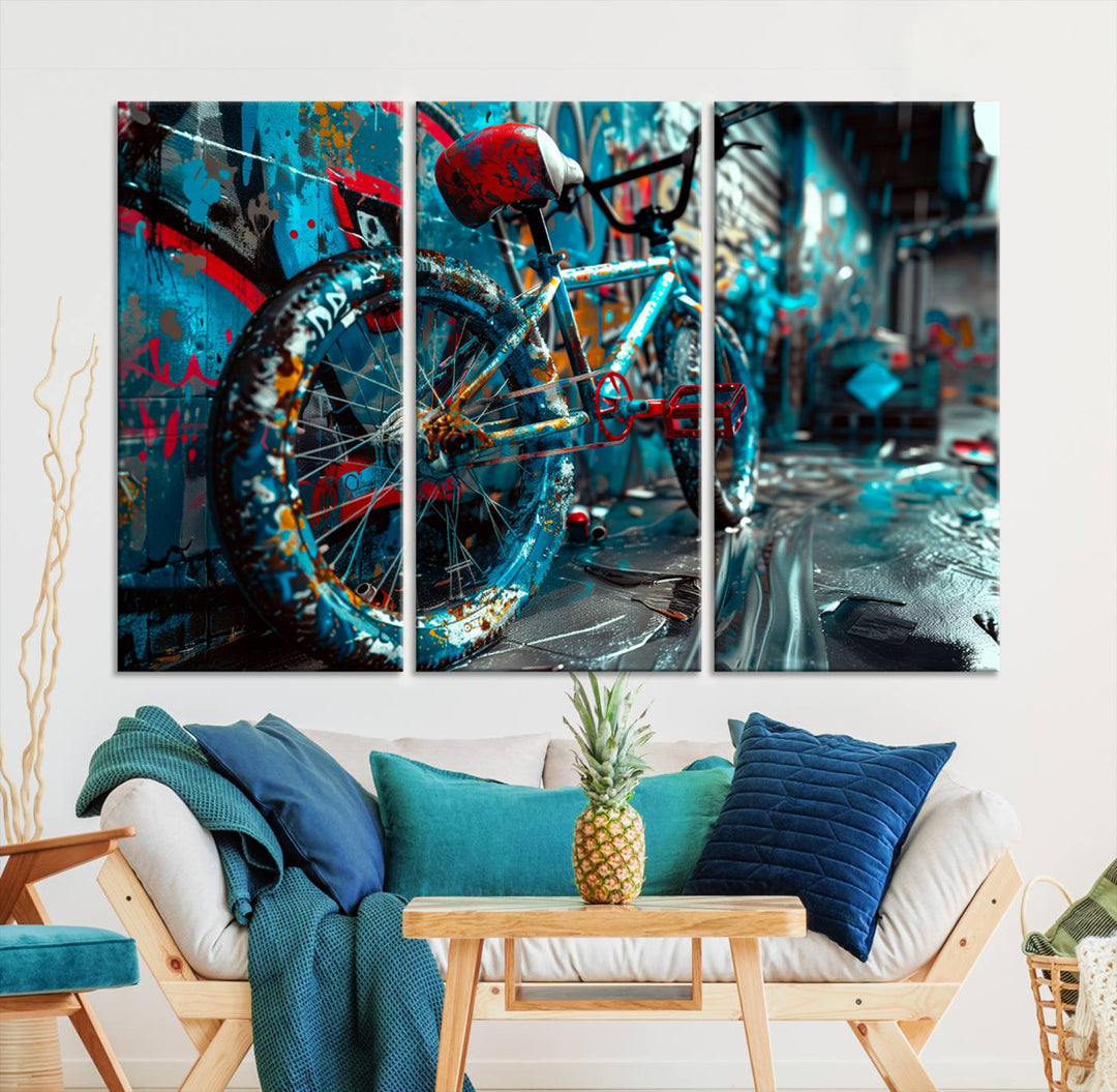 Abstract Bicycle Wall Art Canvas Print, Graffiti Wall Art Canvas Print