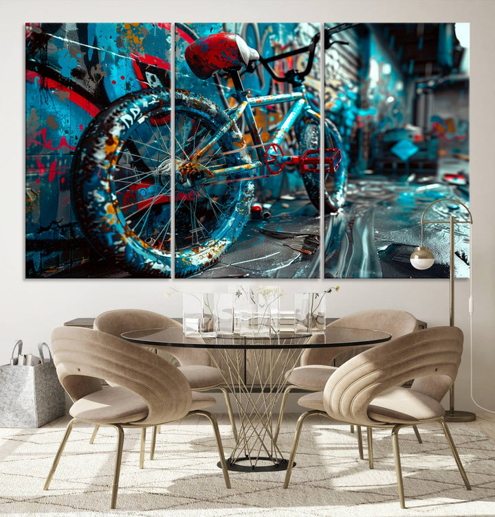 Abstract Bicycle Wall Art Canvas Print, Graffiti Wall Art Canvas Print