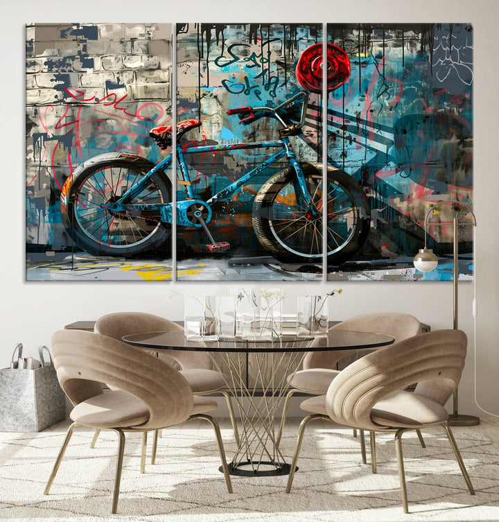 Abstract Bicycle Wall Art Canvas Print, Graffiti Wall Art Canvas Print