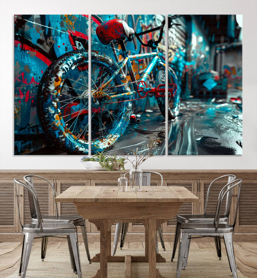 Abstract Bicycle Wall Art Canvas Print, Graffiti Wall Art Canvas Print