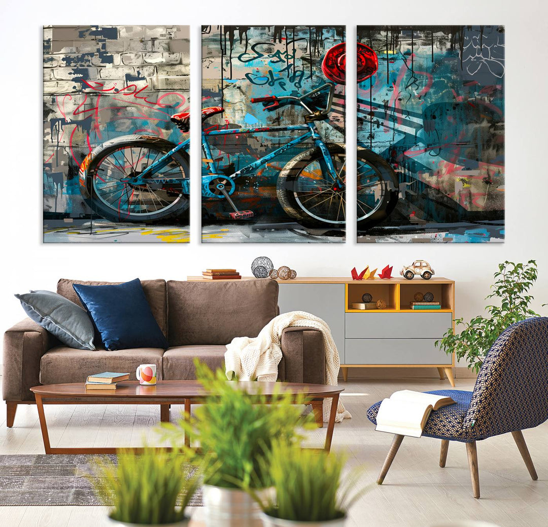 Abstract Bicycle Wall Art Canvas Print, Graffiti Wall Art Canvas Print